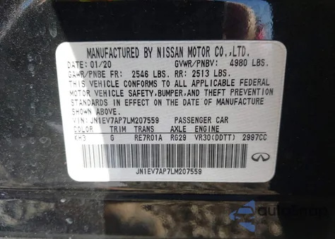 2020 Infiniti Q50 Luxe from USA, damaged, VIN JN1EV7AP7LM207559
